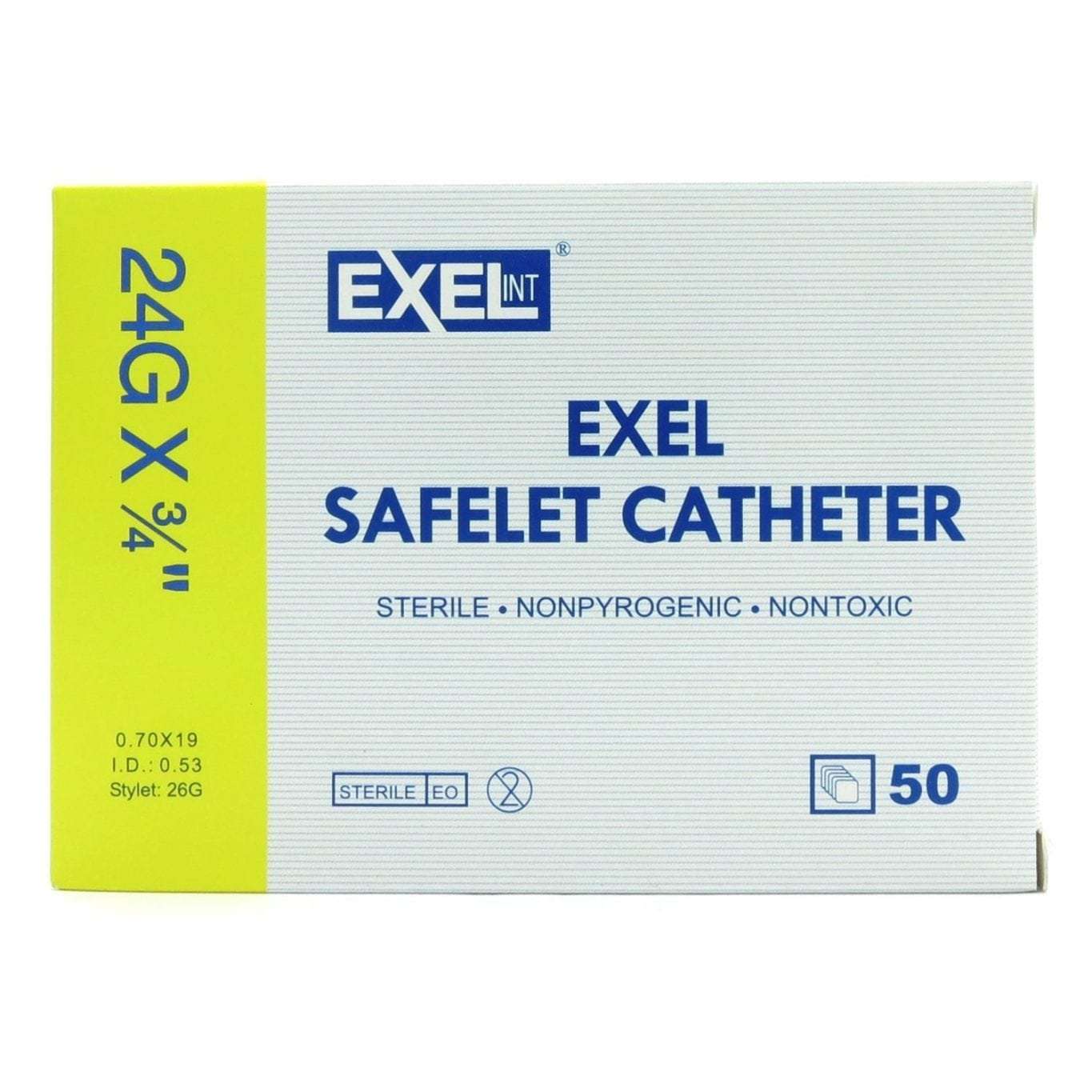Catheter, Iv, 24g X 3x4", Yellow, Teflon, Sterile, Safelet®, 50/box